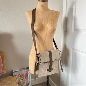 Mo & Co suede and leather shoulder strap crossbody bag